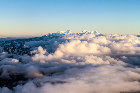 View from the top of Huayna Potosi mountain (6088 m) in Bolivia. Cordillera Real mountain range.の写真素材