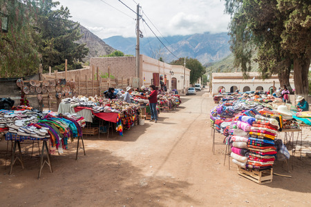 PURMAMARCA, ARGENTINA - APRIL 11, 2015: Traditional handmade products for sale on a market in Purmamarca village, Argentinaのeditorial素材