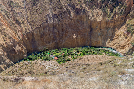 Oasis Sangalle at the bottom of Colca canyon, Peruの写真素材