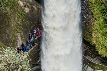 PAILON DEL DIABLO, ECUADOR - JUNE 22, 2015: Tourists visit Pailon del Diablo (Devil's Cauldron) waterfall near Banos town, Ecuadorのeditorial素材