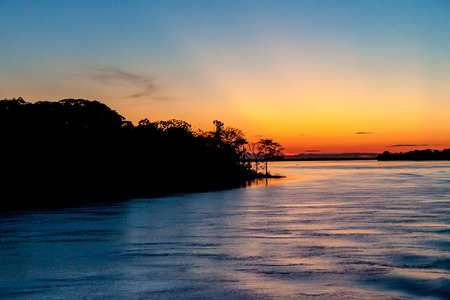 View of a sunset over Amazon river in Brazilの写真素材