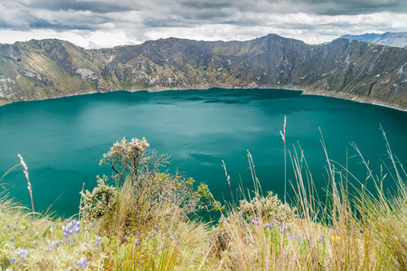 Laguna Quilotoa - volcanic crater lake in Ecuadorの写真素材