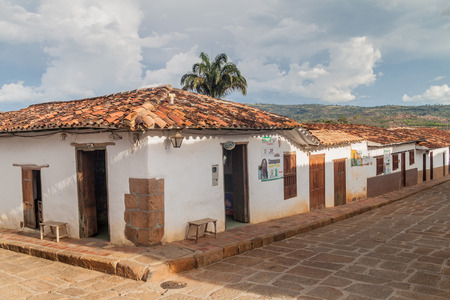 BARICHARA, COLOMBIA - SEPTEMBER 17, 2015: Old colonial houses in Barichara village, Colombiaのeditorial素材