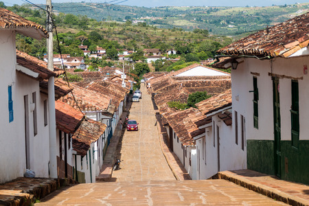BARICHARA, COLOMBIA - SEPTEMBER 17, 2015: Old colonial houses in Barichara village, Colombiaの写真素材