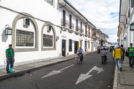 POPAYAN, COLOMBIA - SEPTEMBER 10, 2015: White buildings in colonial city Popayan, Colombiaのeditorial素材