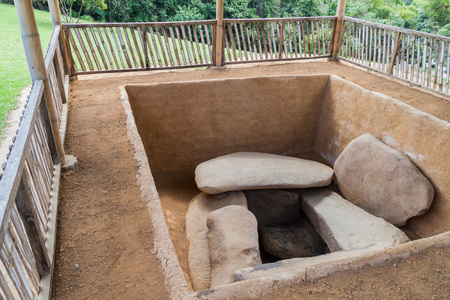 Tomb in Alto de las Guacas archeological site near San Agustin, Colombiaの写真素材