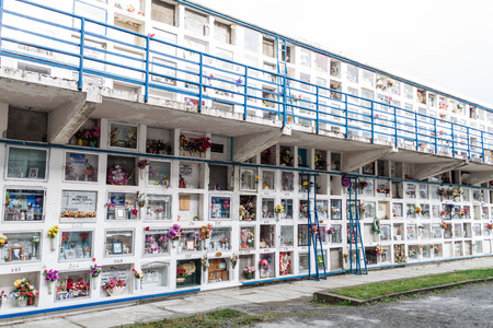 PUNTA ARENAS, CHILE - MARCH 3, 2015: Tombs and graves at a cemetery in Punta Arenas, Chile.のeditorial素材