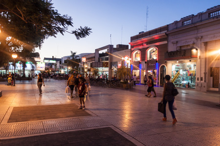 CORRIENTES, ARGENTINA: FEB 11, 2015: People walk on a street in Corrientes, Argentinaのeditorial素材
