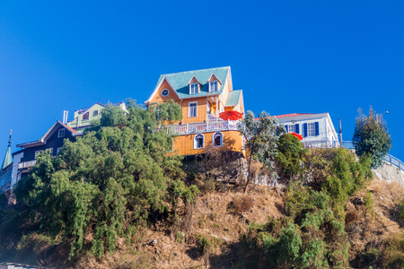 Colorful houses on a hill in Valparaiso, Chileの写真素材