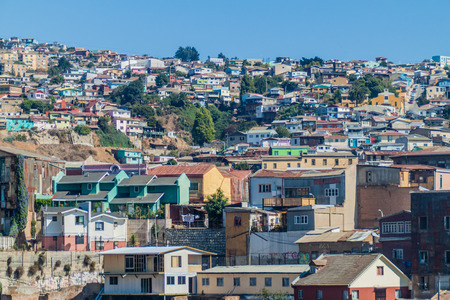 Colorful houses on hills of Valparaiso, Chileのeditorial素材