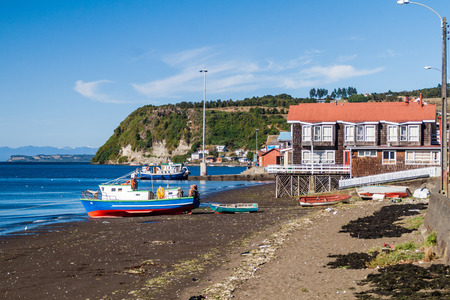 Boats in Achao village, Quinchao island, Chileのeditorial素材