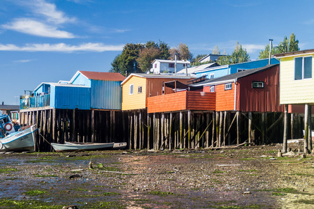 Palafitos (stilt houses) in Castro, Chiloe island, Chileのeditorial素材