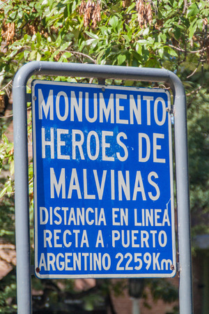 Sign in Cordoba: Monument of heroes of Falkland Islands (Malvinas).の写真素材
