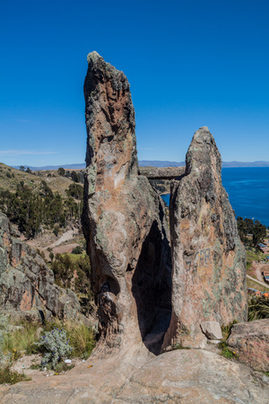 COPACABANA, BOLIVIA - MAY 13, 2015: Solstice stones at Horca del Inca, ancient astronomical observatory in Copacabana, Bolivia.のeditorial素材