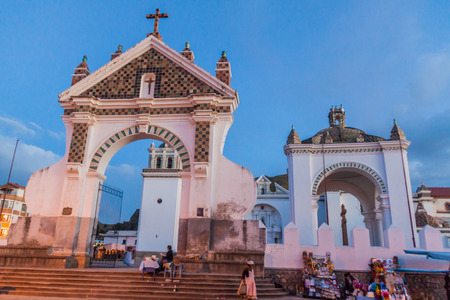COPACABANA, BOLIVIA - MAY 12, 2015: Cathedral of Copacabana, built in moorish style.のeditorial素材