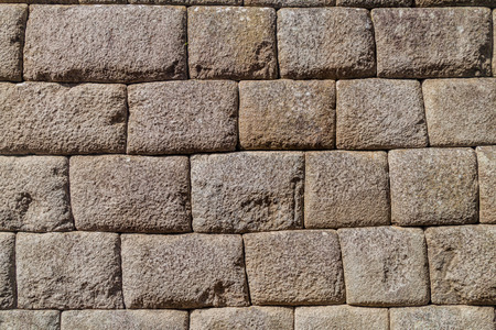 Detail of perfect Inca stonework of Temple of the Sun at Machu Picchu ruins, Peruの写真素材