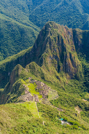 Aerial view of Machu Picchu ruins from Machu Picchu mountain, Peruの写真素材