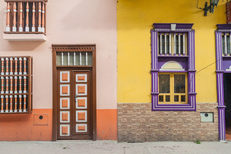 Colorful colonial houses in Lourdes lane in Loja, Ecuadorの写真素材
