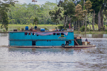 NAPO, PERU - JULY 16, 2015: View of boat Aimee on a river Napo.のeditorial素材