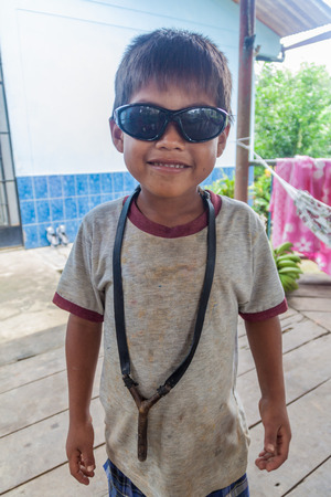PANTOJA, PERU - JULY 10, 2015: Child living in small village Napo in amazonian jungle, Peruのeditorial素材