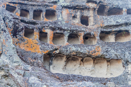 Pre-Inca necropolis with funerary niches called Ventanillas de Otuzco in northern Peruの写真素材