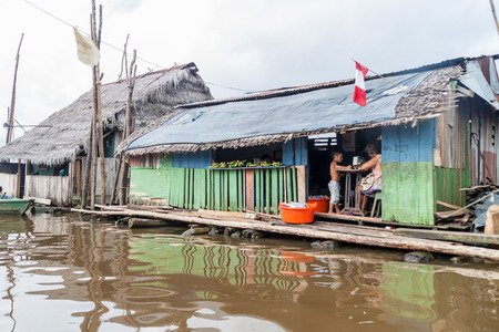 IQUITOS, PERU - JULY 18, 2015: View of floating shantytown in Belen neigbohood of Iquitos, Peru.のeditorial素材