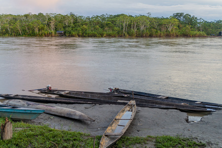 Dugout canoe called Peke Peke on a river Napo, Peru