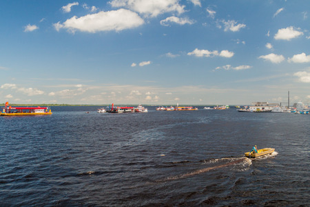 MANAUS, BRAZIL - JULY 27, 2015: Floating gas stations at Manaus port, Brazilのeditorial素材