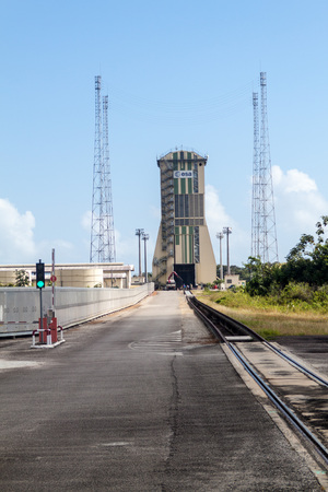 KOUROU, FRENCH GUIANA - AUGUST 4, 2015: Launch pad at Soyuz Launch Complex at Centre Spatial Guyanais (Guiana Space Centre) in Kourou, French Guianaのeditorial素材