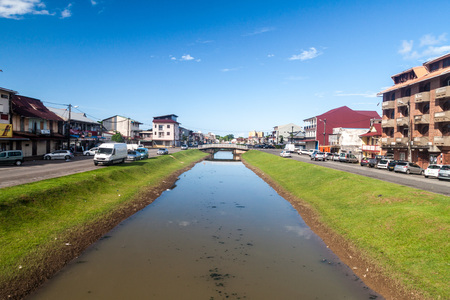 CAYENNE, FRENCH GUIANA - AUGUST 1, 2015: Canal Laussat in the center of Cayenne, capital of French Guiana.のeditorial素材