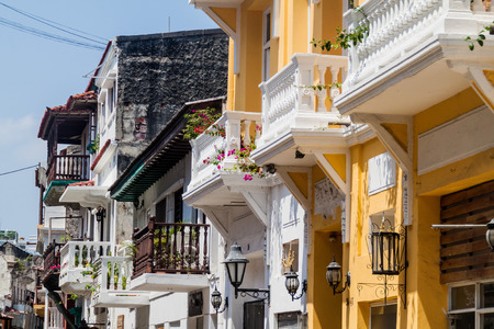 Old colonial houses in center of Cartagena, Colombia.のeditorial素材