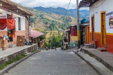 SALENTO, COLOMBIA - SEPTEMBER 7, 2015: Colorful decorated houses in Salento village, Colombiaのeditorial素材