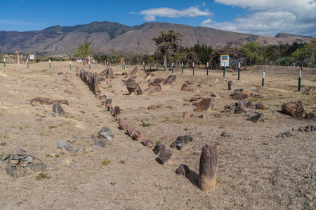 Archeological site El Infernito with a collection of stone menhirs. Villa de Leyva town, Colombia.の写真素材
