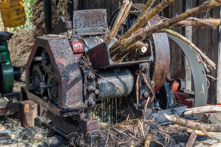 Small sugar cane mill producing panela (unrefined whole cane sugar), in Obando near San Agustin,...