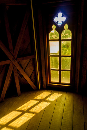 ANCUD, CHILE - MARCH 20, 2015: Interior of a church in former convent Inmaculada Concepcion in Ancud, Chiloe island, Chile.のeditorial素材