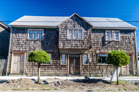 Wooden house in Achao village, Quinchao island, Chileのeditorial素材