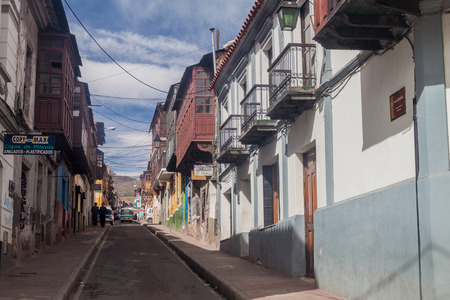 POTOSI, BOLIVIA - APRIL 19, 2015: View of a street in a historic center of Potosi, Bolivia.のeditorial素材