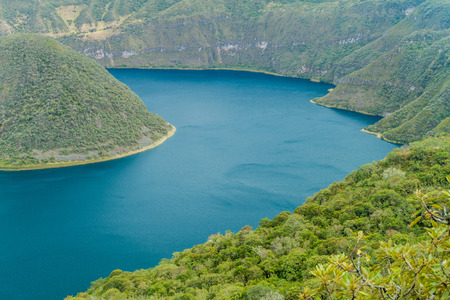 Volcanic lake Laguna Cuicocha in Ecuadorの写真素材