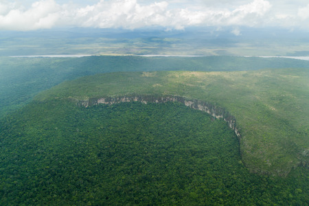 Aerial view of tepui (table mountain) in Venezuelaの写真素材