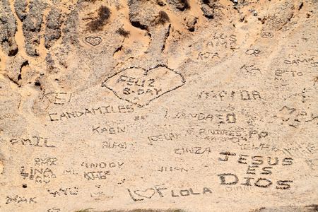 Writings made of stones on La Guajira desert in Colombiaのeditorial素材