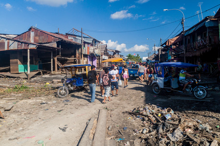 IQUITOS, PERU - JULY 19, 2015: Surroundings of Bellavista Nanay port in Iquitos, Peruのeditorial素材