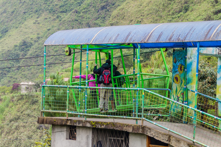 BANOS, ECUADOR - JUNE 22, 2015: Cable car is used for observing Agoyan falls near Banos, Ecuadorのeditorial素材