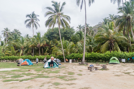TAYRONA, COLOMBIA - AUGUST 26, 2015: Camping site in Tayrona National Park, Colombiaのeditorial素材