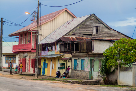 ST LAURENT DU MARONI, FRENCH GUIANA - AUGUST 4, 2015: Old wooden buildings in St Laurent du Maroni, French Guiana.のeditorial素材