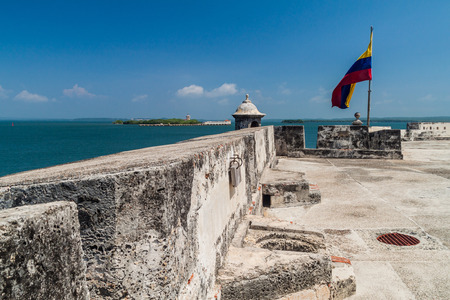 Fuerte de San Fernando fortress on Tierrabomba island near Cartagna, Colombia. Bateria de San Jose fort in the background.のeditorial素材