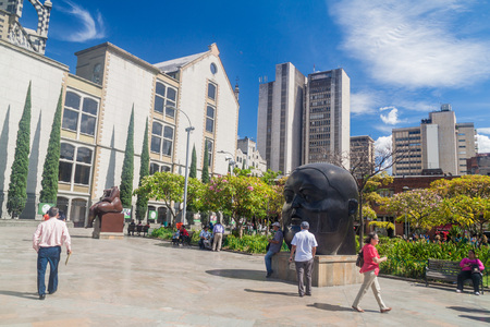 MEDELLIN, COLOMBIA - SEPTEMBER 1, 2015: Plazoleta de las Esculturas (Square of the Statues) in Medellin. Statues were designed by artist Fernando Botero.のeditorial素材