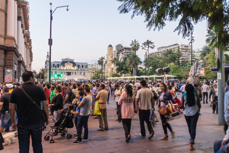 SANTIAGO, CHILE - MARCH 27, 2015: People walk at Plaza de las Armas square in Santiago, Chileのeditorial素材