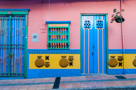 Colorful decorated house in Guatape village, Colombiaのeditorial素材