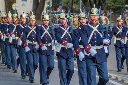 BOGOTA, COLOMBIA - SEPTEMBER 23, 2015: Changing of the guard at House of Narino, official presidential seat in colombian capital Bogota.のeditorial素材