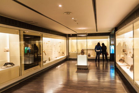 BOGOTA, COLOMBIA - SEPTEMBER 24, 2015: Visitors in Gold Museum (Museo del Oro) in Bogota, capital of Colombia.のeditorial素材